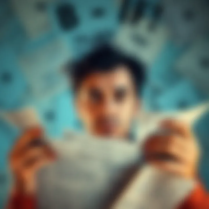 A person looking perplexed with tax documents scattered around, representing the confusion of filing taxes on BlockFi losses and gains.