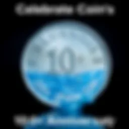 Bluenose 10c Coin A close-up view of the Bluenose 10-cent coin featuring two shades of blue for the water, celebrating its 100th anniversary.