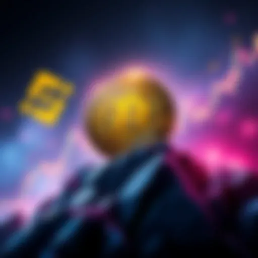 A digital representation of BNB cryptocurrency soaring with a backdrop of Binance's logo and rising graphs, indicating growth and market influence.