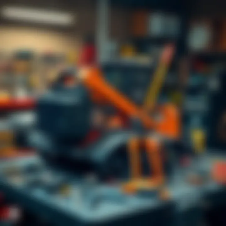 A Bobcat 300 miner displayed on a workbench with tools around it, representing repair options.