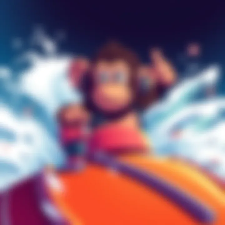 Bored Ape Motorboat Fun A colorful illustration of a Bored Ape character piloting a motorboat surrounded by playful waves, showcasing excitement in the NFT community.