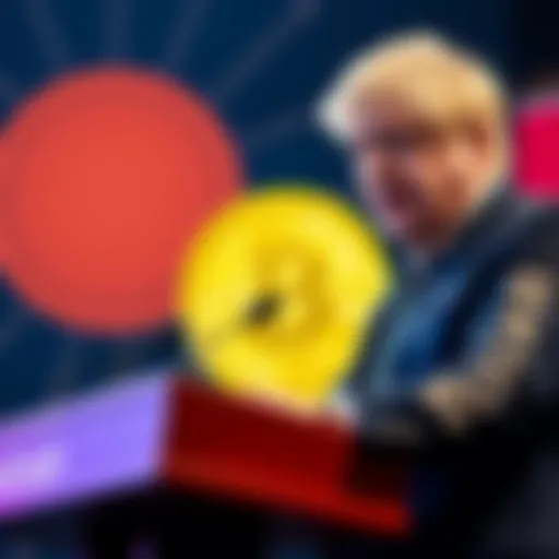 Boris Johnson discussing Bitcoin Former UK Prime Minister Boris Johnson speaking at a podium about Bitcoin, expressing his views on cryptocurrency and financial schemes.