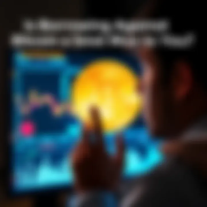 Borrowing Against Bitcoin A person looking at a Bitcoin on a digital screen while considering a loan