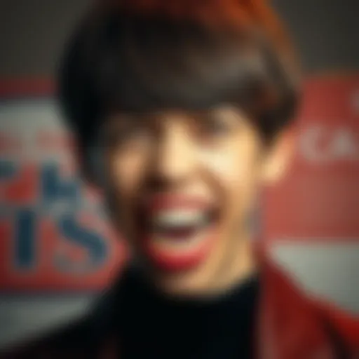 A person sporting a bowl cut hairstyle and oversized turkey teeth, showcasing a bold fashion statement
