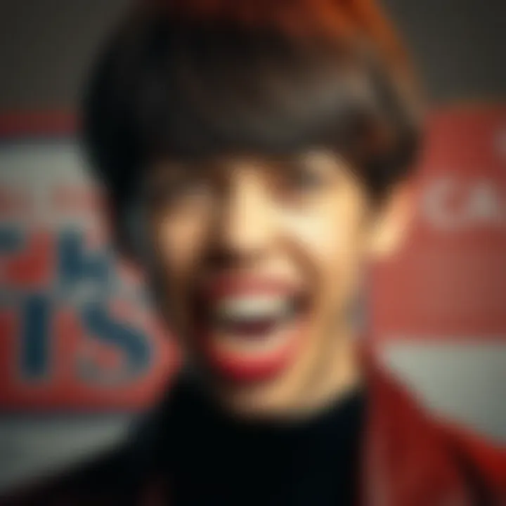 A person sporting a bowl cut hairstyle and oversized turkey teeth, showcasing a bold fashion statement