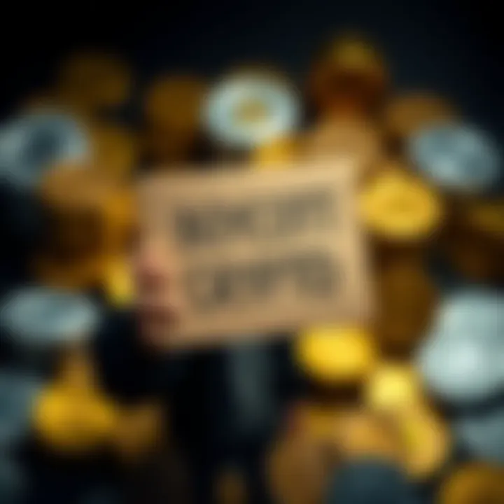 A person holding a sign that says 'Boycott Crypto' with gold and silver coins in the background