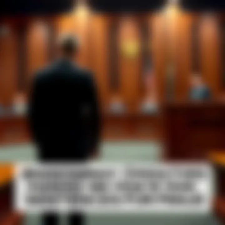 Two men in suits standing in a courtroom, looking solemn as a judge delivers a verdict
