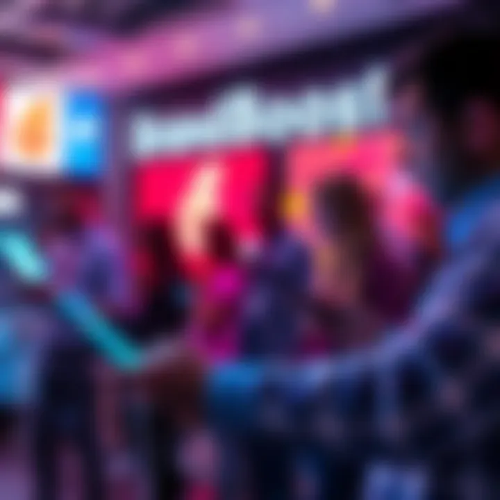 A graphic showing people interacting with a digital platform on their devices, highlighting real-time engagement and connections.