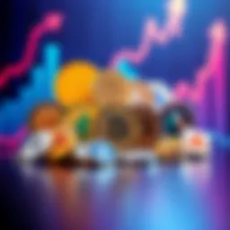 A group of diverse cryptocurrency tokens symbolizing potential growth in 2026, with upward graphs in the background, representing investment opportunities.