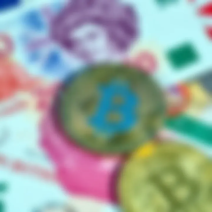 A juxtaposition of British Pound notes and a Bitcoin symbol, illustrating the clash between traditional currency and cryptocurrency.