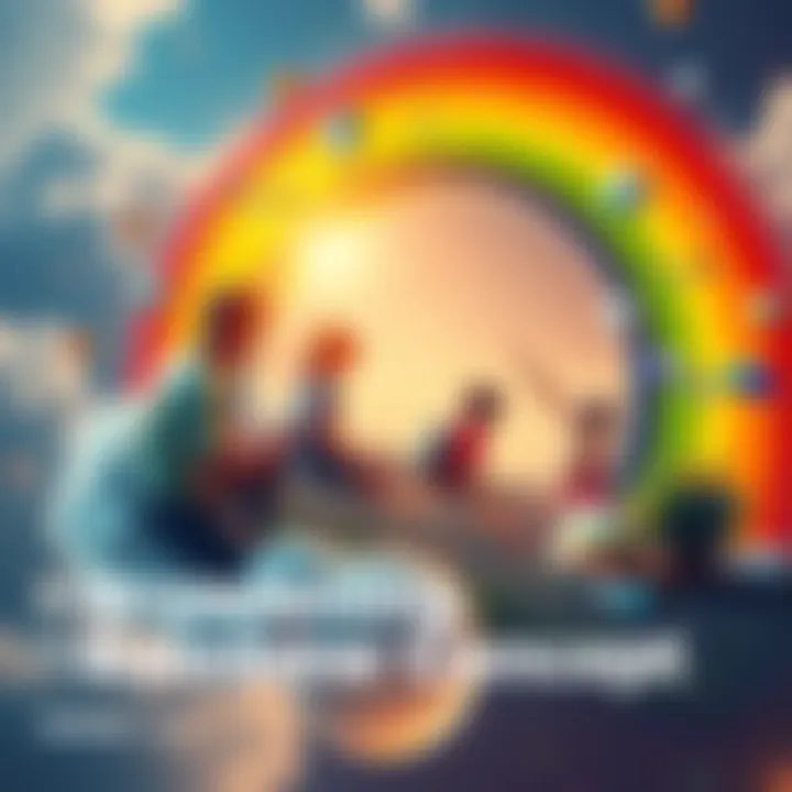 Broadening the Rainbow Concept Colorful rainbow with diverse elements representing fresh ideas and perspectives