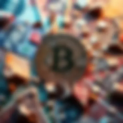A visual showing various defunct banknotes alongside a Bitcoin symbol, highlighting the relationship between failed currencies and Bitcoin's rise.