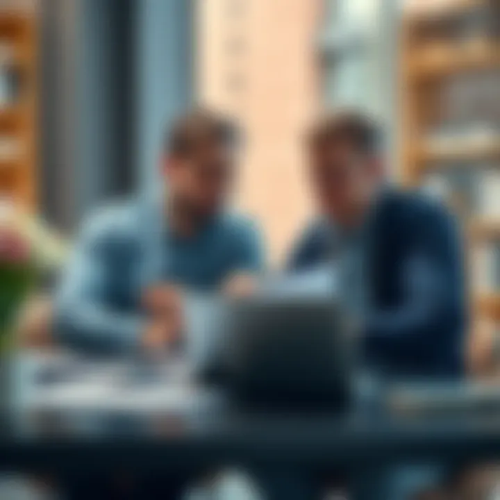 Two men, brothers, sitting at a table with a laptop and financial charts, planning their investment strategies for long-term growth.