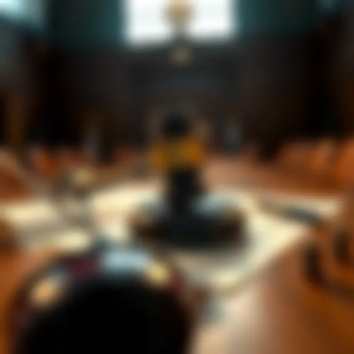 A gavel and legal documents representing the BSV lawsuit against cryptocurrency exchanges in a court setting.