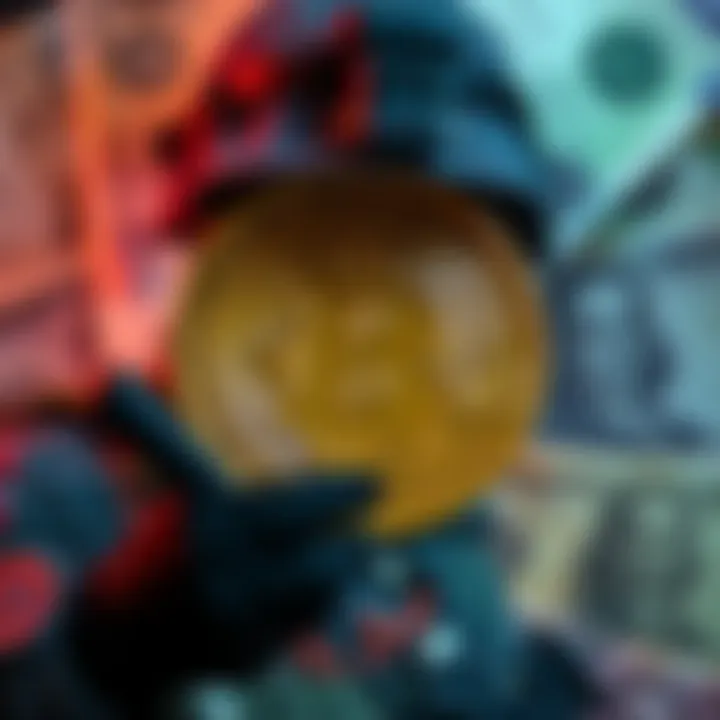 A soldier guarding a Bitcoin symbol, with a backdrop of traditional currency notes being pushed away, symbolizing defense against fiat aggression.