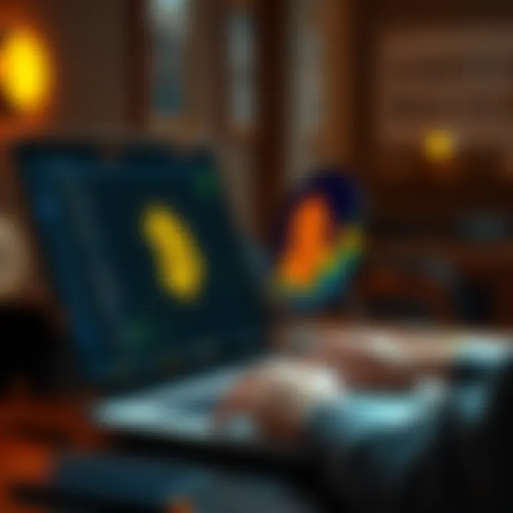 A person using a laptop to swap Bitcoin for USDT or USDC on a platform, with digital currency symbols displayed on the screen.