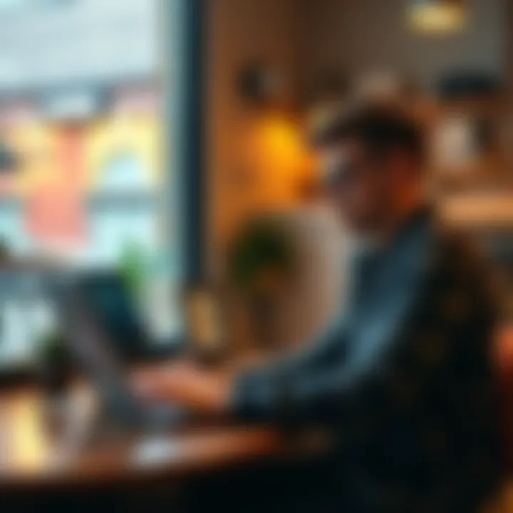 A person exchanging Bitcoin for Monero on a laptop in a cozy coffee shop environment