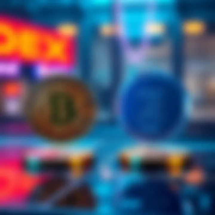 A digital representation of Bitcoin and Tether symbols, showing the exchange process on a decentralized exchange platform in the UK.