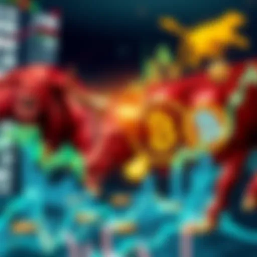 Bull and Bear Market Trends A visual representation of bull and bear market trends with cryptocurrency symbols and graphs showing market fluctuations.