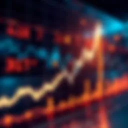 Stock market chart showing upward trend with uncertainty symbols