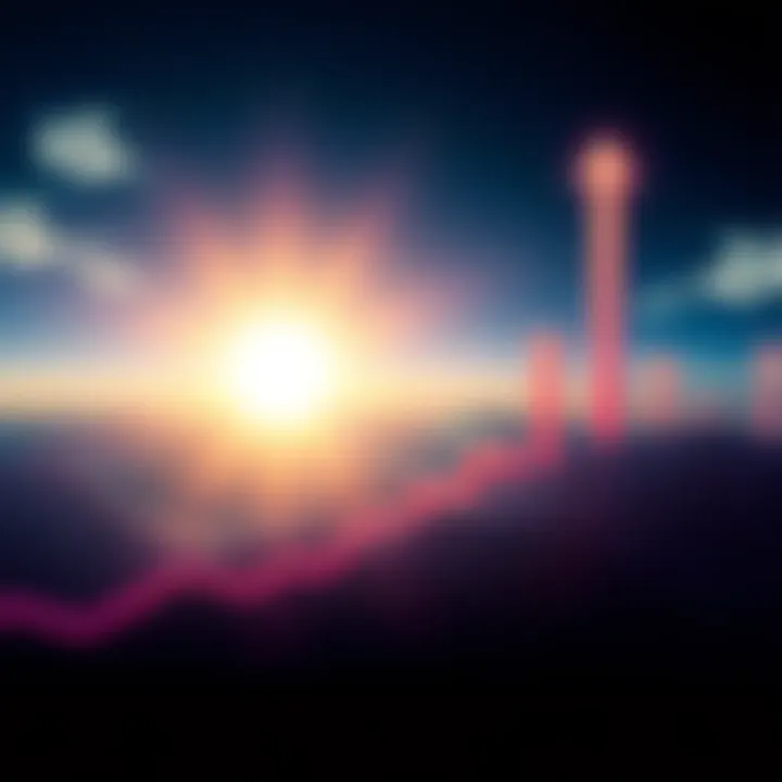 A graph showing an upward trend with arrows pointing higher, symbolizing a bull market. The background features a rising sun, indicating new opportunities for investors.