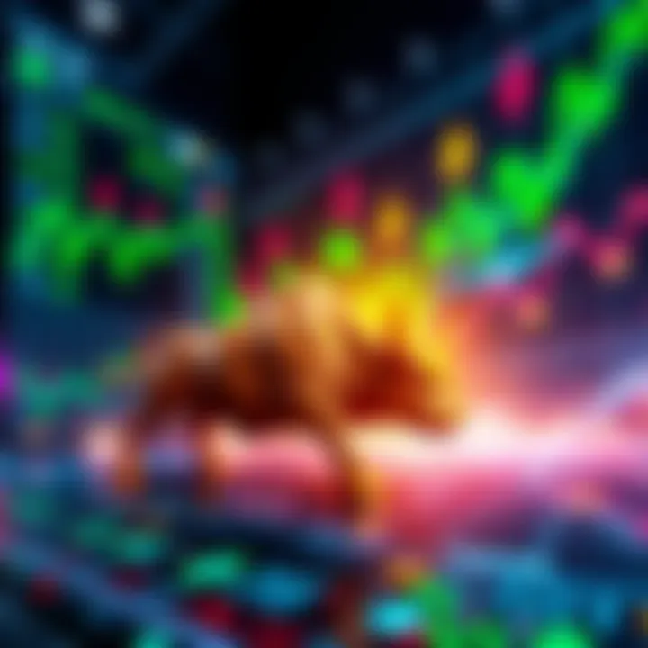 A visual representation of upward market trends with bullish symbols and charts