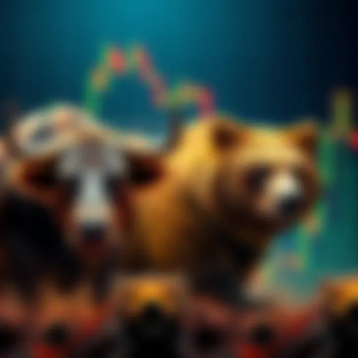 A bull and a bear representing market trends, with a financial chart in the background.