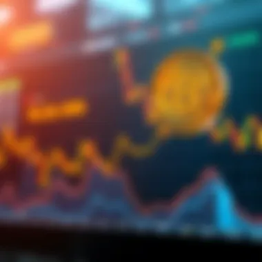 Bullish Bitcoin Graph A rising graph showing Bitcoin's increasing value against a backdrop of market volatility indicators.