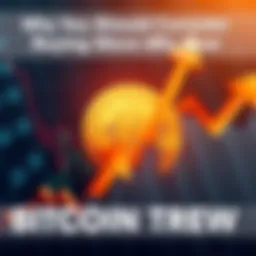 Graph showing rising Bitcoin prices with arrows pointing up and a digital currency symbol in the background.