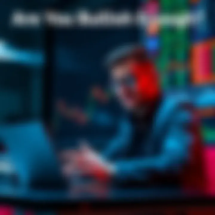 A confident investor analyzing stock market trends on a laptop, showing enthusiasm for bullish investments.