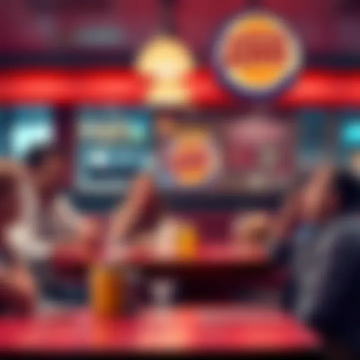 A vintage Burger King restaurant scene with diners surprised by credit card payment option