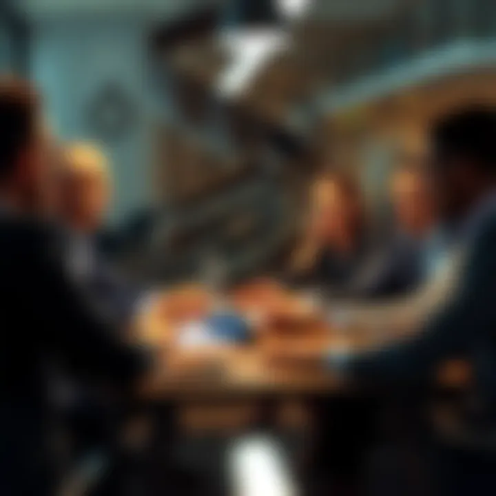 A group of business leaders in a meeting, brainstorming innovative strategies to disrupt the market.