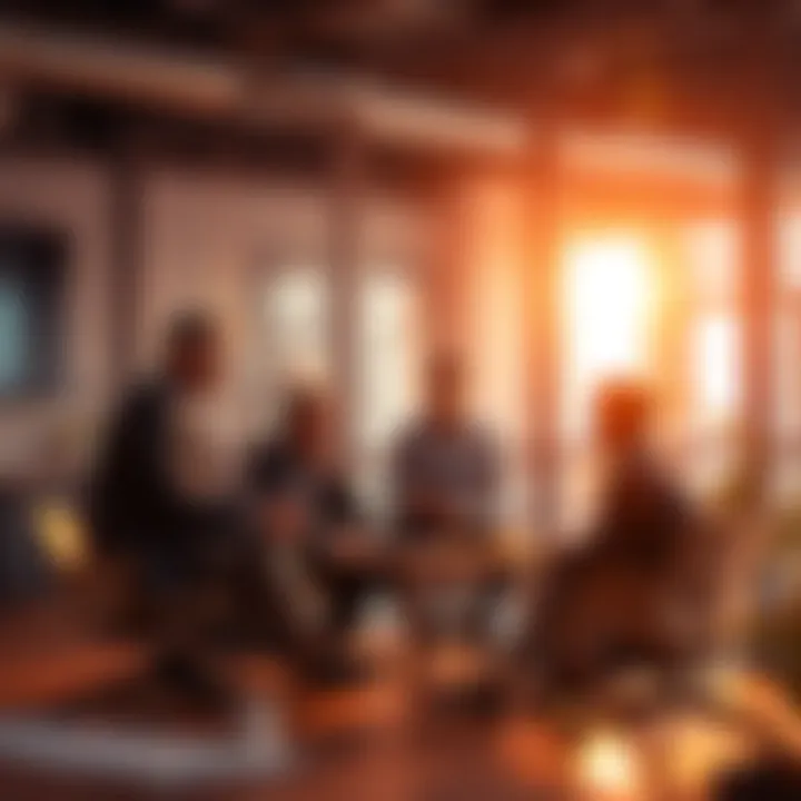 A group of entrepreneurs discussing strategies for profitability in a modern office setting.