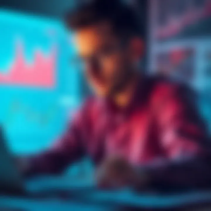 A business person looking at investment charts and graphs on a laptop, considering strategies for a moderate portfolio