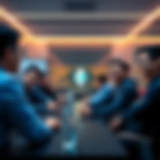 Vitalik Buterin discussing Ethereum development with a group of Chinese developers in a meeting room