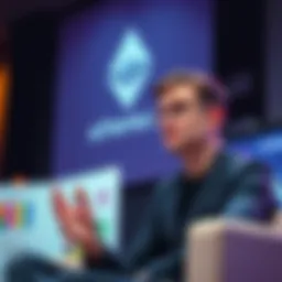 Vitalik Buterin discussing a proposal to lower Ethereum gas limit at a conference
