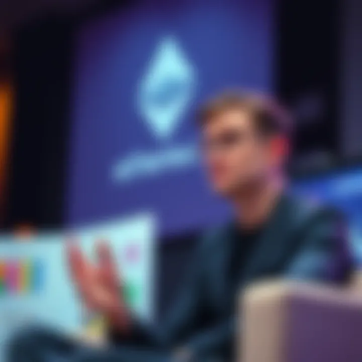 Vitalik Buterin discussing a proposal to lower Ethereum gas limit at a conference