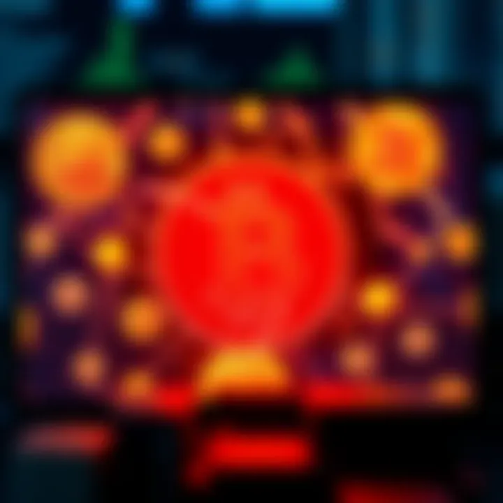 A digital screen displaying the Buttcoin logo surrounded by Bitcoin imagery