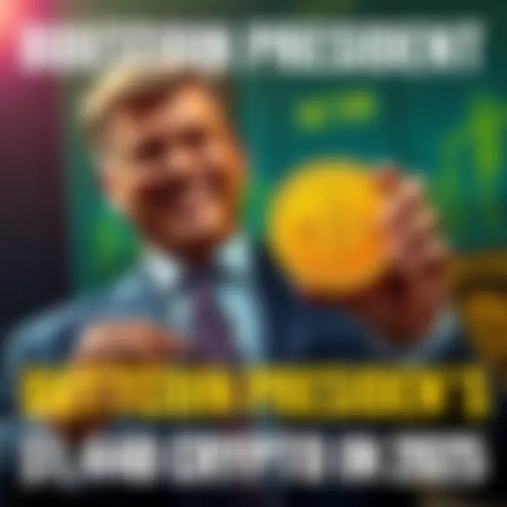 A confident man in a business suit holding a gold coin while smiling, representing success in cryptocurrency investments.