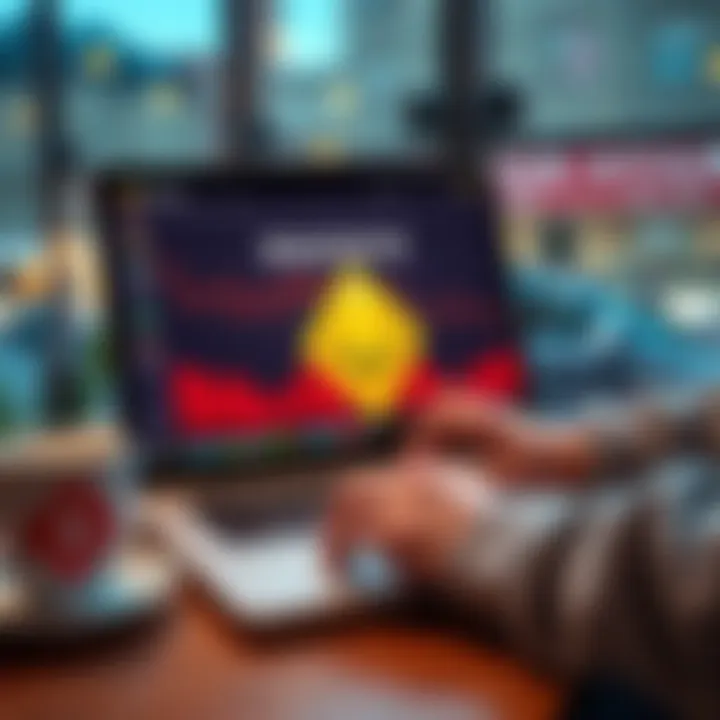 A person using a laptop to buy cryptocurrency, focusing on Monero, with a coffee cup nearby.