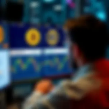 Buying Bitcoin in Europe A person looking at a computer screen displaying Bitcoin prices on Binance and Kraken platforms