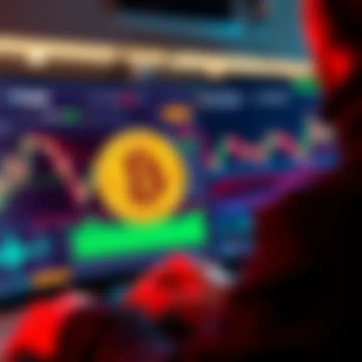 A person placing a limit order to buy Bitcoin, showing a computer screen with cryptocurrency charts and market prices.