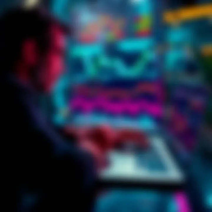 A person analyzing Bitcoin charts on a laptop while sipping coffee, highlighting market dip trends.