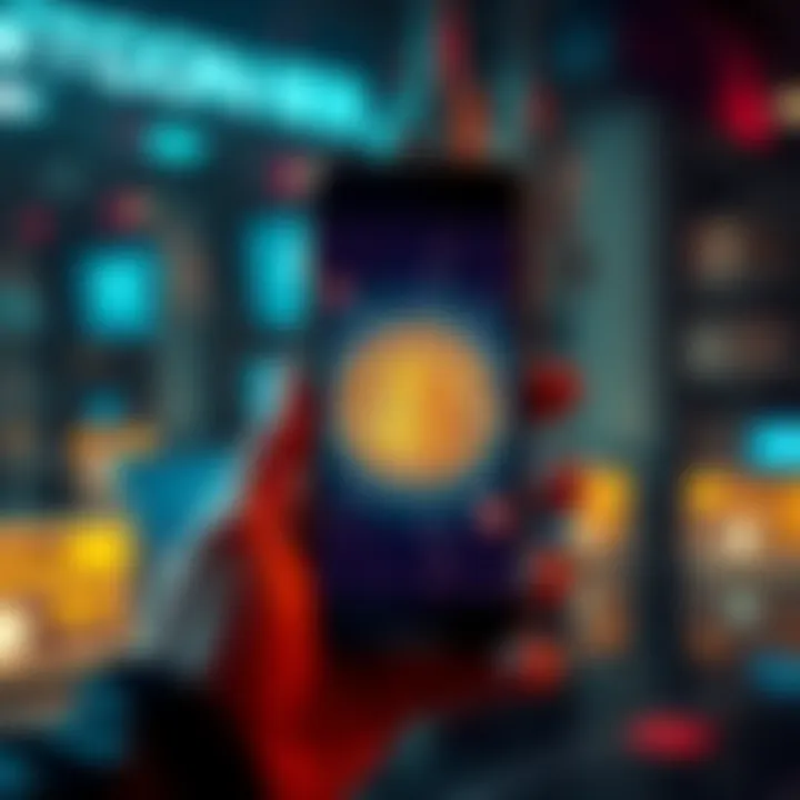A person holding a smartphone with a Bitcoin symbol on the screen, surrounded by a secure environment.