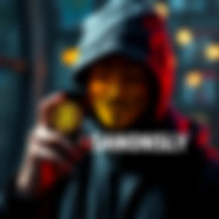 A person holding a smartphone displaying a Bitcoin symbol while wearing a mask, symbolizing anonymity in cryptocurrency transactions