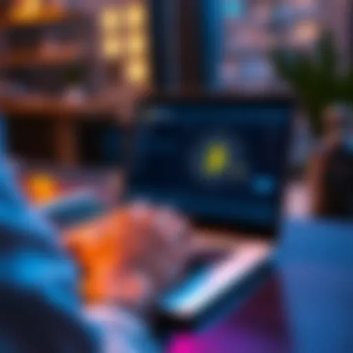 A person using a laptop to purchase Bitcoin on the Coinify platform, showing a digital wallet interface.