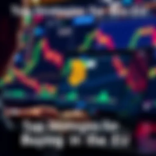 A person using a laptop to purchase Bitcoin on a trading platform with cryptocurrency graphics in the background.