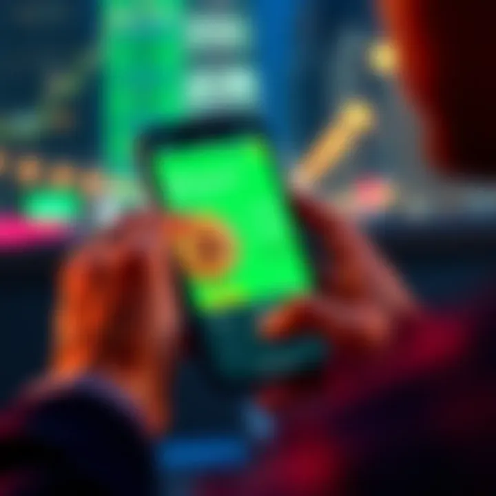 Buying Bitcoin on Robinhood A person using the Robinhood app on their phone to buy Bitcoin after a price drop. The screen shows Bitcoin's current value and transaction details.