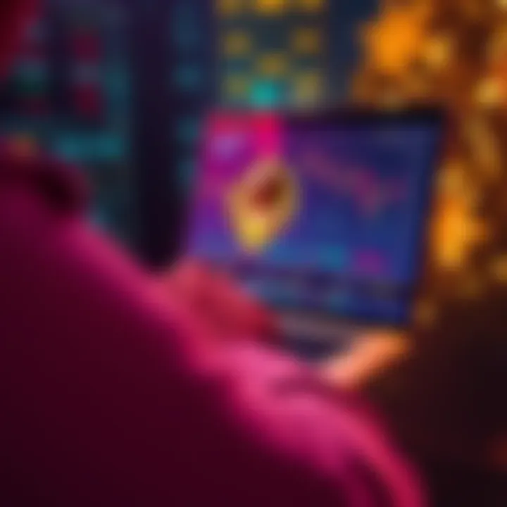 A person using a laptop to purchase Monero (XMR) on a cryptocurrency exchange website, showing charts and prices on the screen.