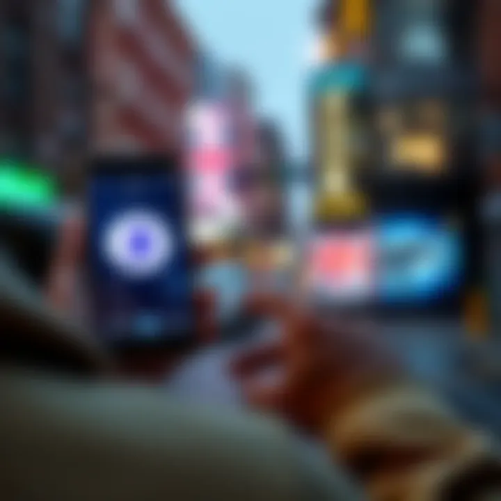 A person using a smartphone to buy Pi cryptocurrency in the UK without a VPN, showing the Pi Browser app on the screen